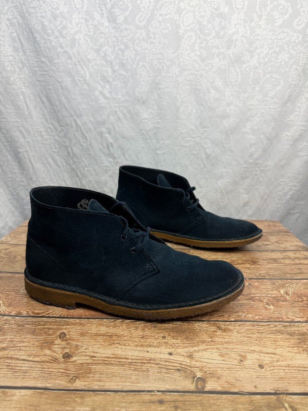 Clarks Men’s Black Suede Desert Chukka Ankle Boots Lace Up Crepe Sole Size 10
